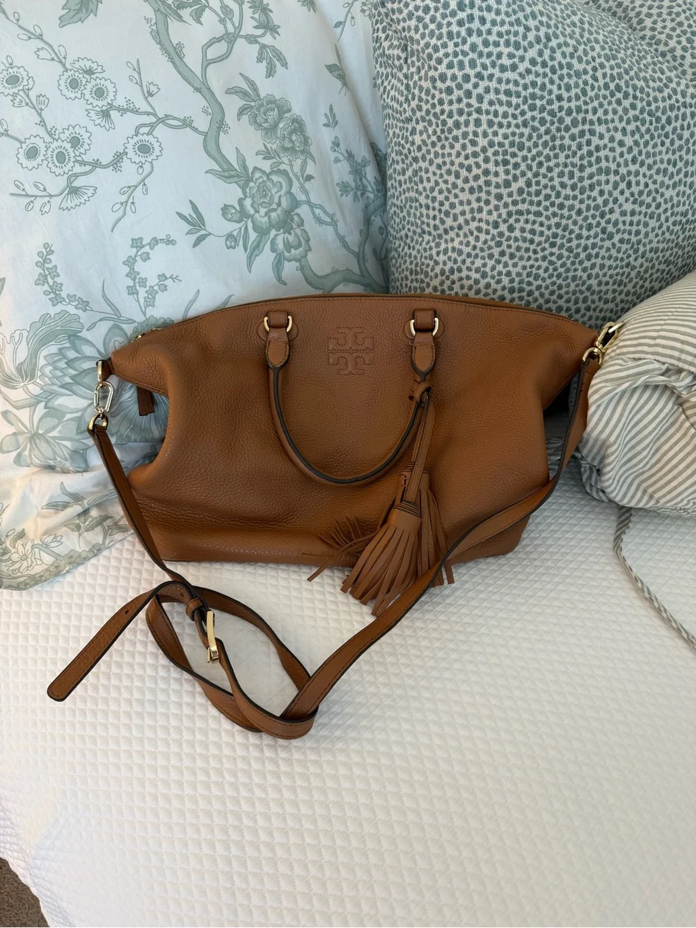Tory Burch Tassel Leather Satchel - Tan / Light Brown